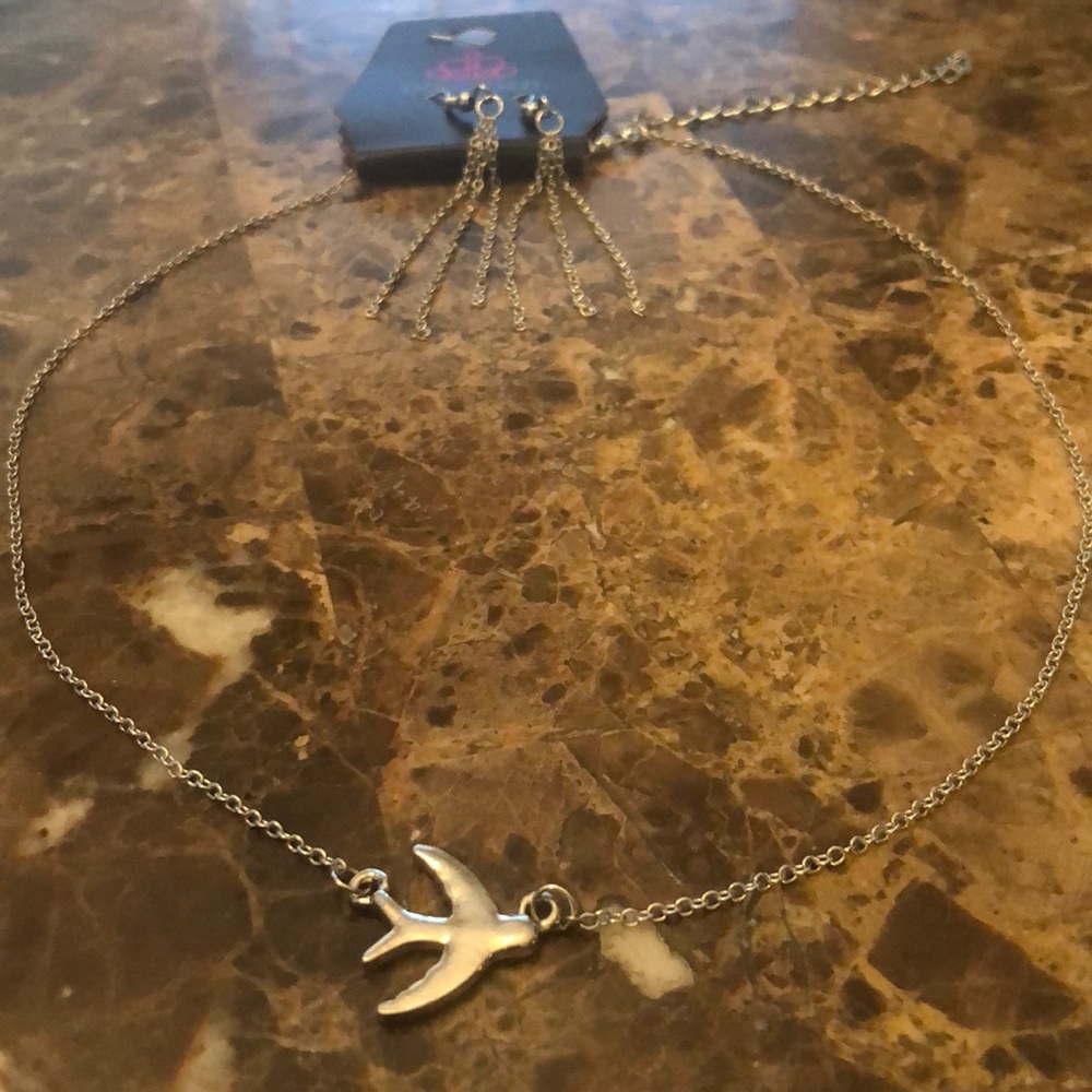 NWT Paparrazi Silver Earring & Necklace Set
